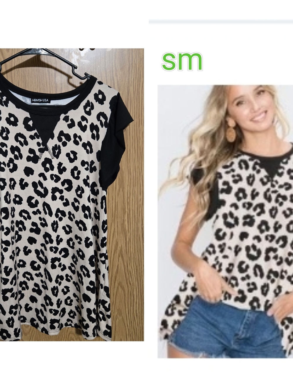 Leopard Print Short Sleeve Tee in Black & Cream - Hannah